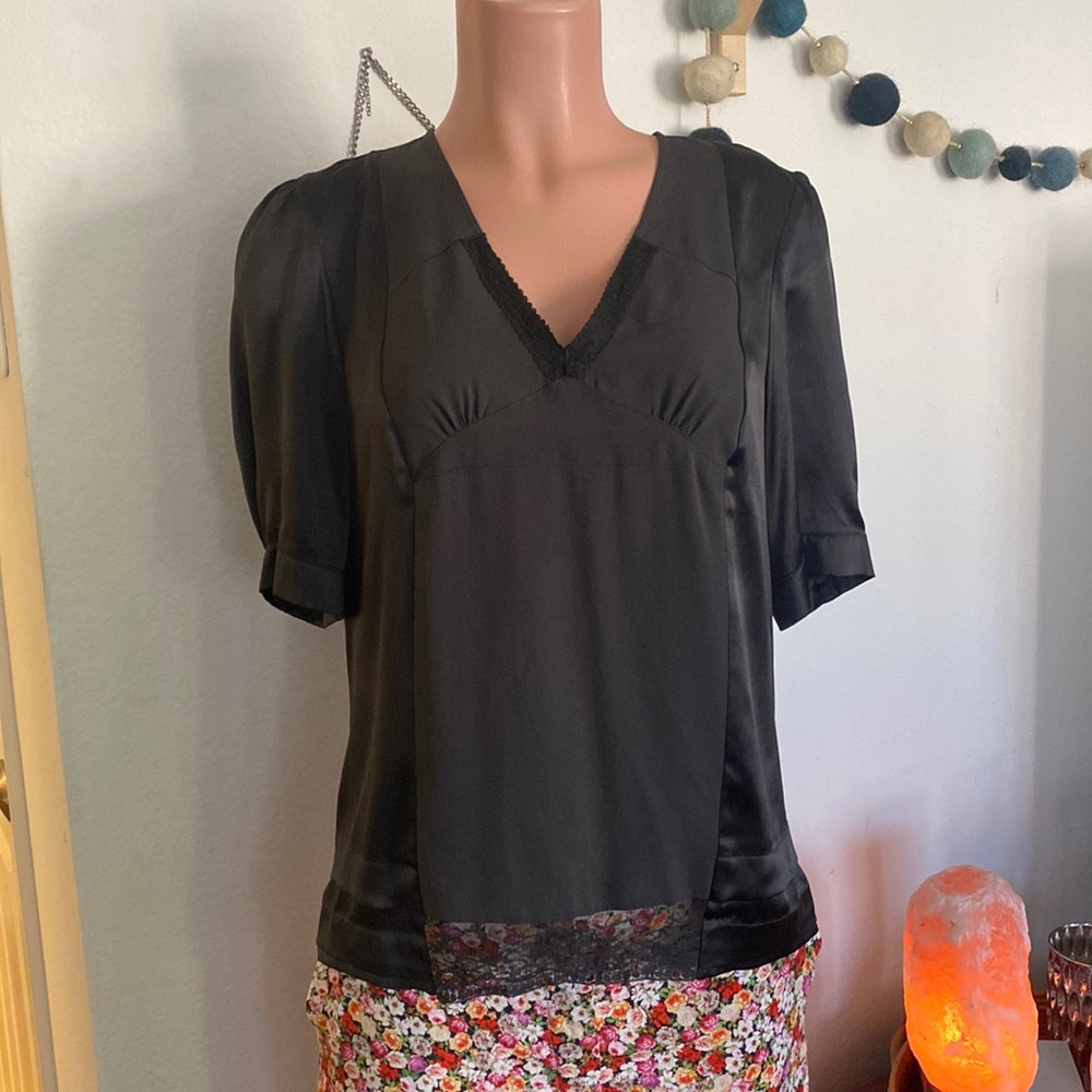See by Chloe black silk puff sleeve blouse